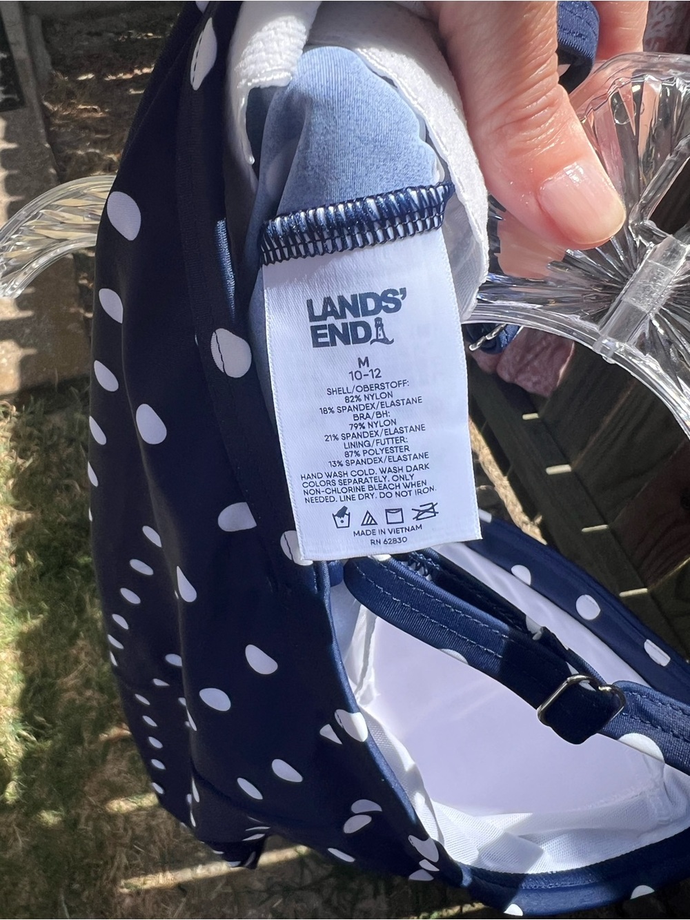 šLands End Navy Polka Dot blouson Tankini swim top - Picture 8 of 8